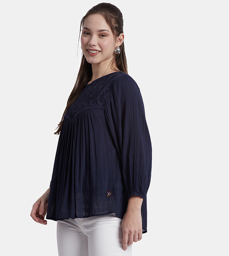Schiffli Yoke Bishop Sleeves Top