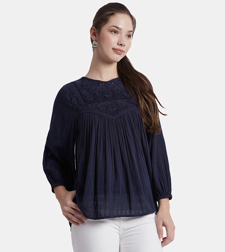 Schiffli Yoke Bishop Sleeves Top