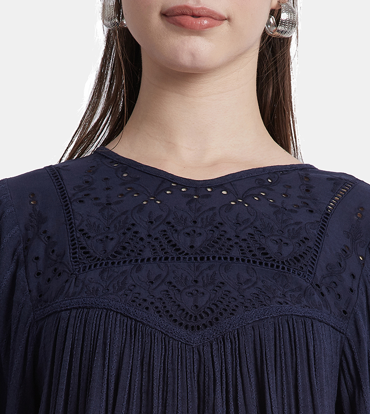 Schiffli Yoke Bishop Sleeves Top