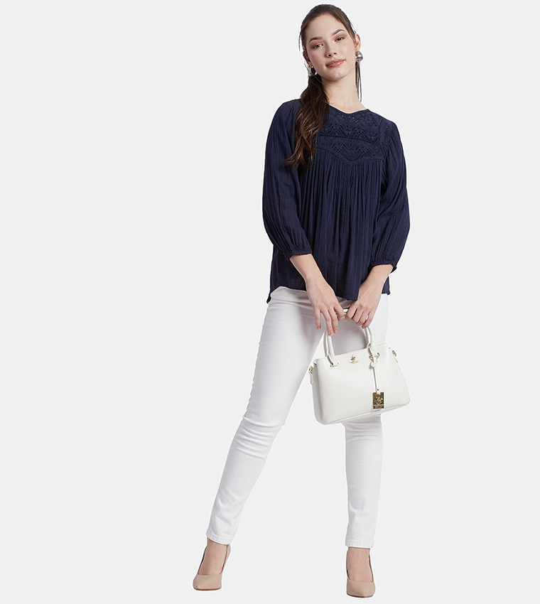 Schiffli Yoke Bishop Sleeves Top