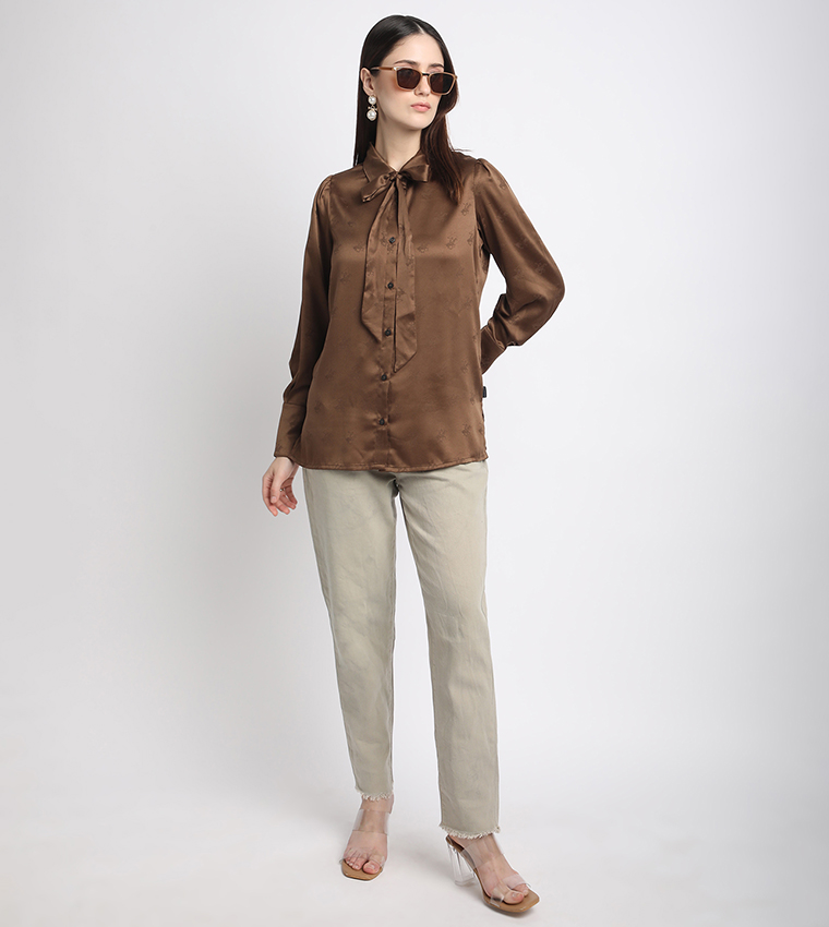 Bow Tie Detail Long Sleeves Shirt