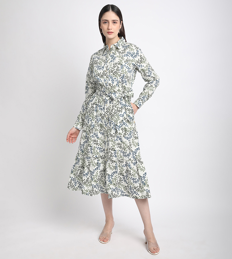 Floral Printed Long Sleeves Shirt Dress