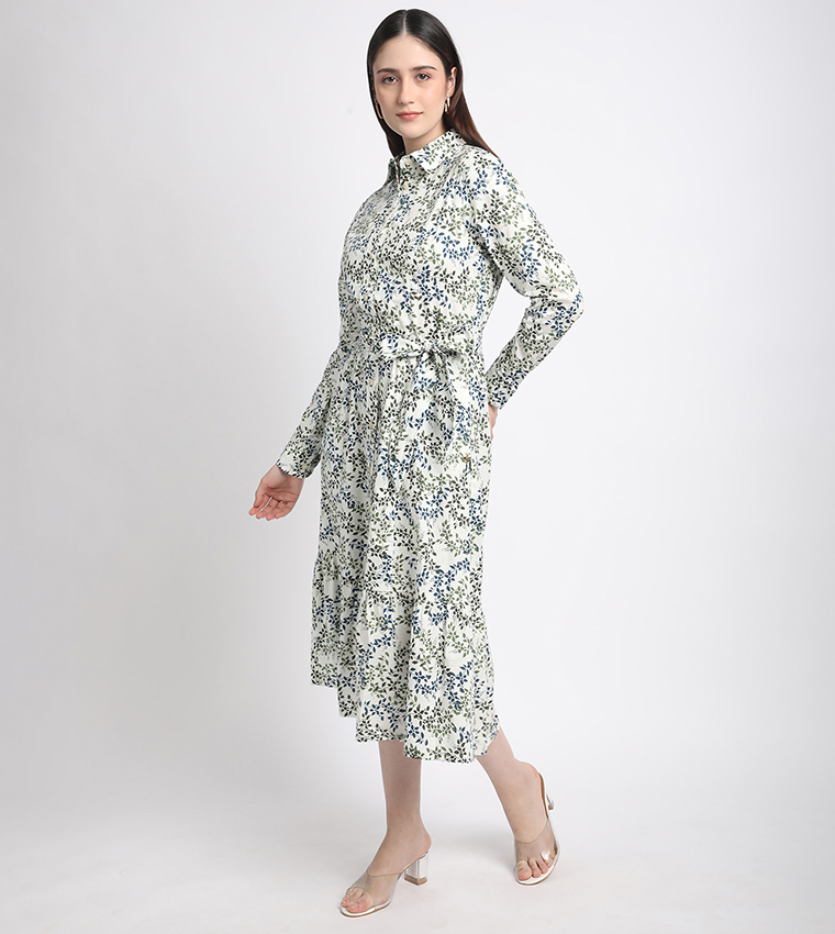 Floral Printed Long Sleeves Shirt Dress