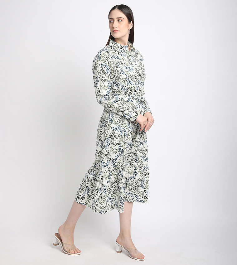 Floral Printed Long Sleeves Shirt Dress