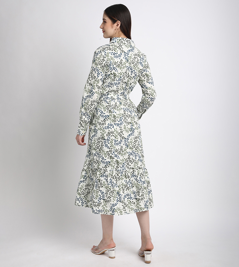 Floral Printed Long Sleeves Shirt Dress