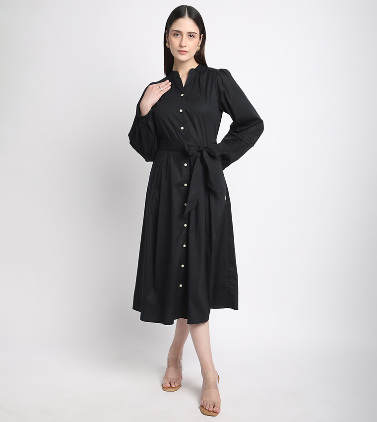 Tie Waist Long Sleeves Shirt Dress