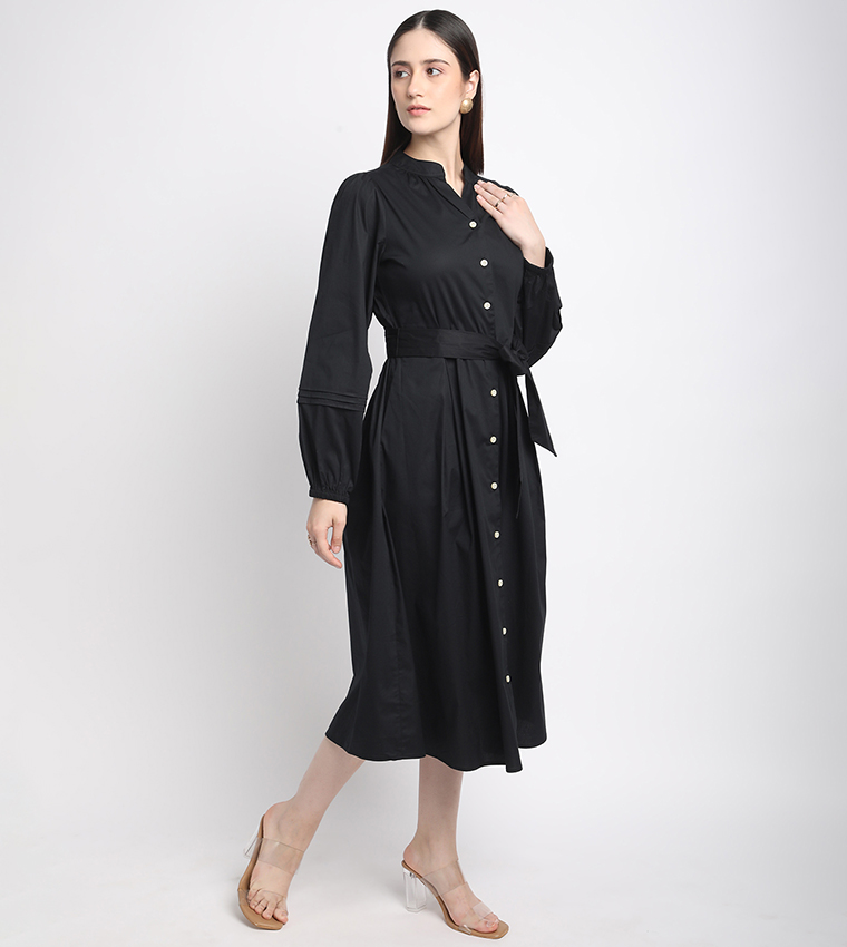 Tie Waist Long Sleeves Shirt Dress