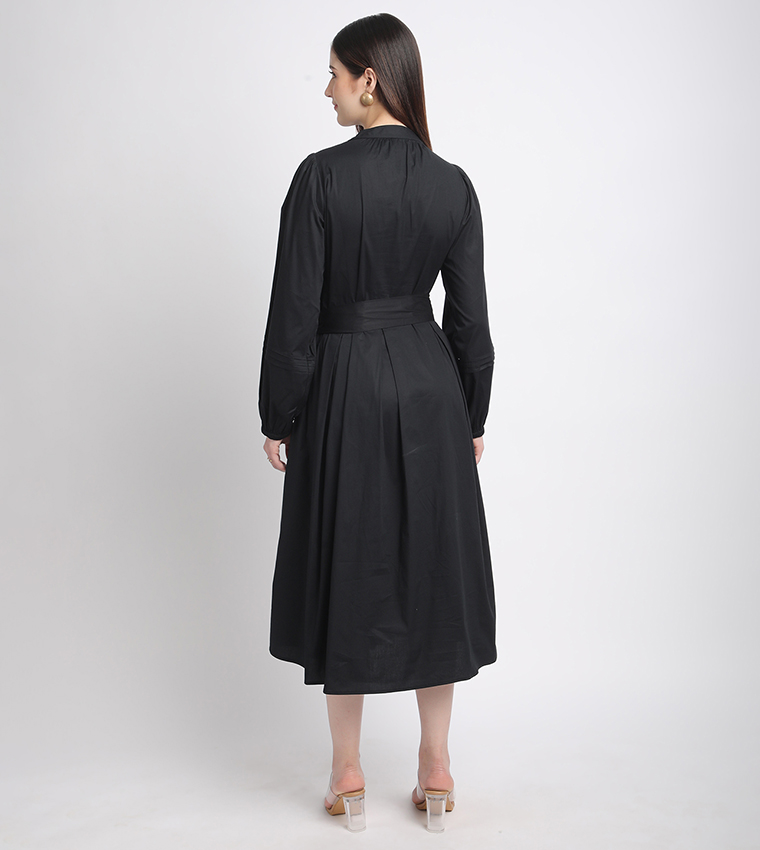 Tie Waist Long Sleeves Shirt Dress