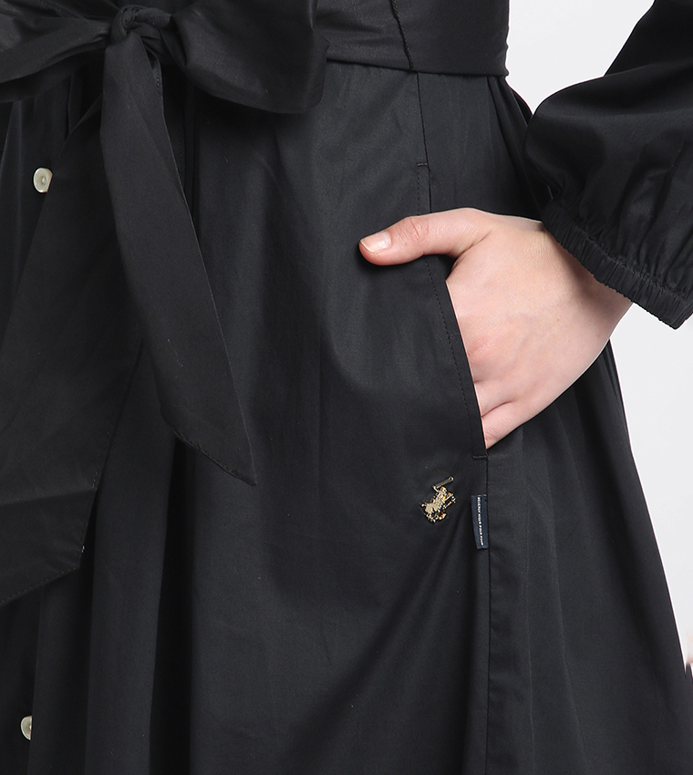 Tie Waist Long Sleeves Shirt Dress