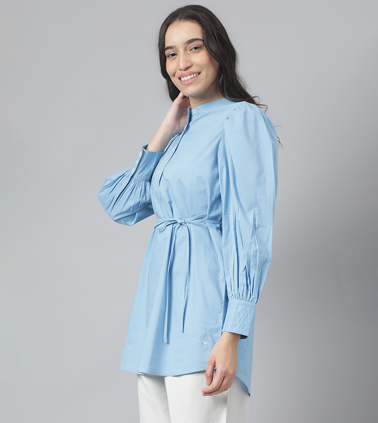Solid Long Sleeves Belted Tunic