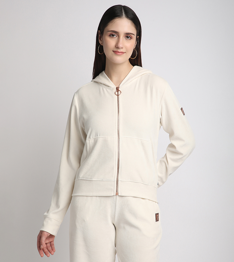 Zippered Hooded Plush Jacket