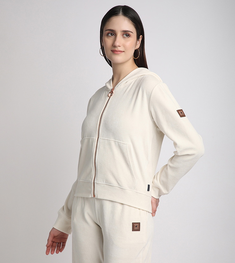 Zippered Hooded Plush Jacket