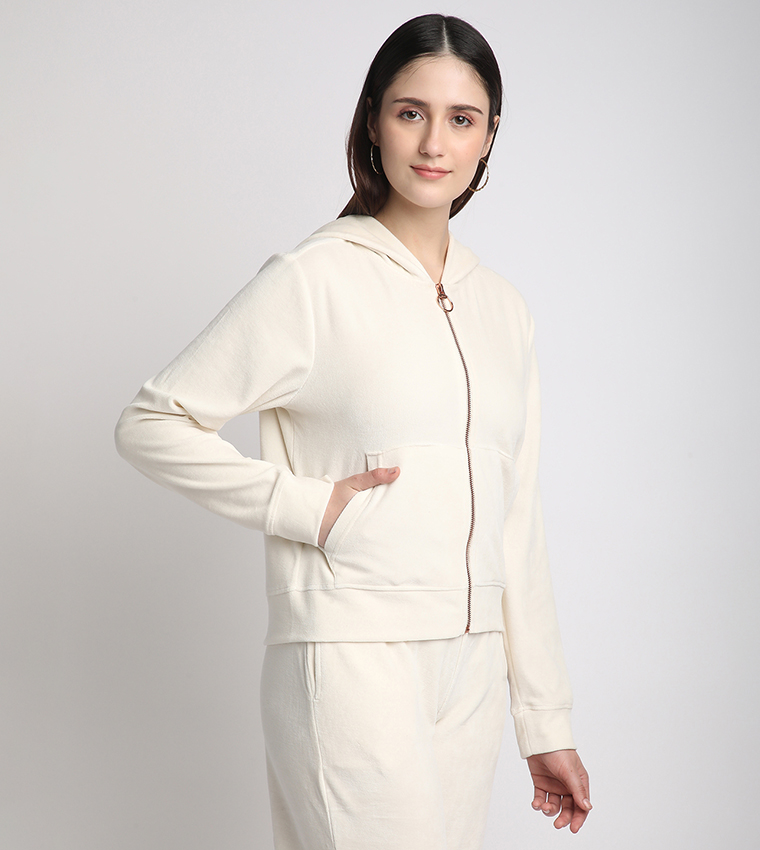 Zippered Hooded Plush Jacket