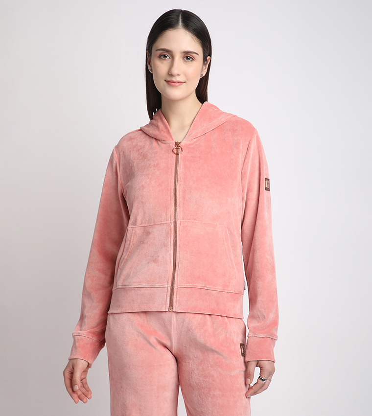 Zippered Hooded Plush Jacket