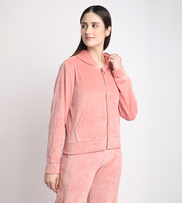 Zippered Hooded Plush Jacket