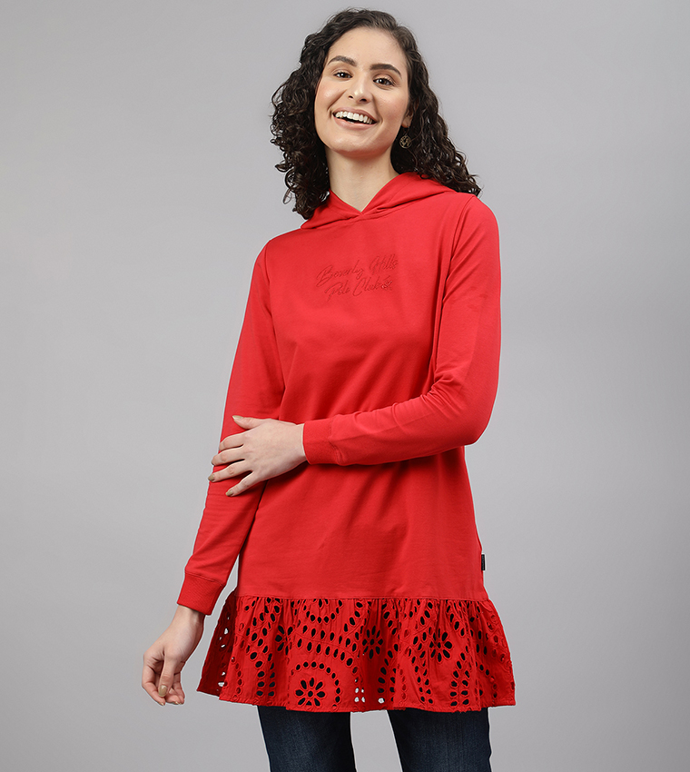 Schiffli Hem Long Sleeves Hoodie