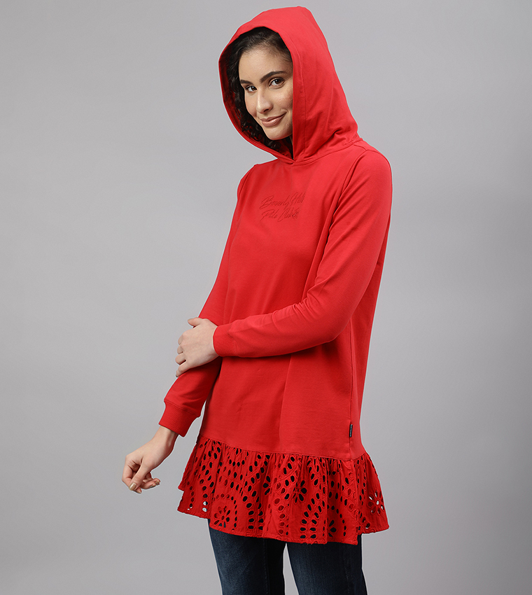 Schiffli Hem Long Sleeves Hoodie