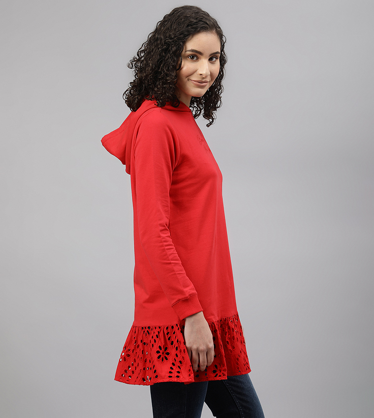 Schiffli Hem Long Sleeves Hoodie