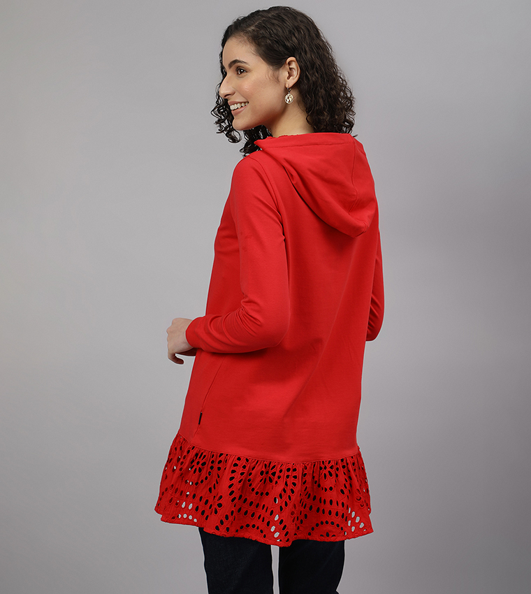 Schiffli Hem Long Sleeves Hoodie