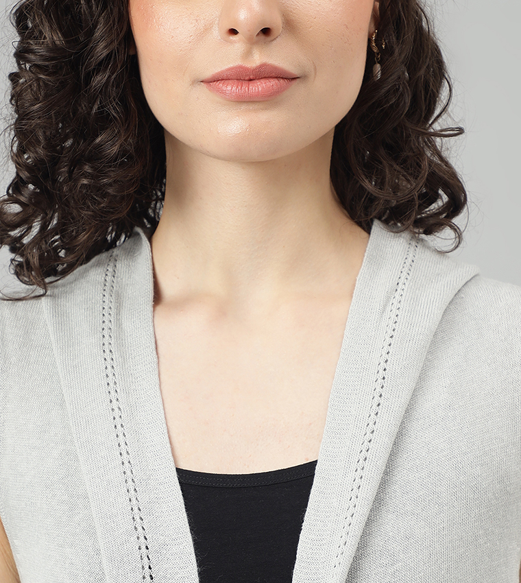 Knitted Sleeveless Long Cardigan with Hoodie