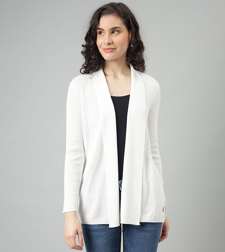 Woven Right Ribbed Long Sleeve Cardigan