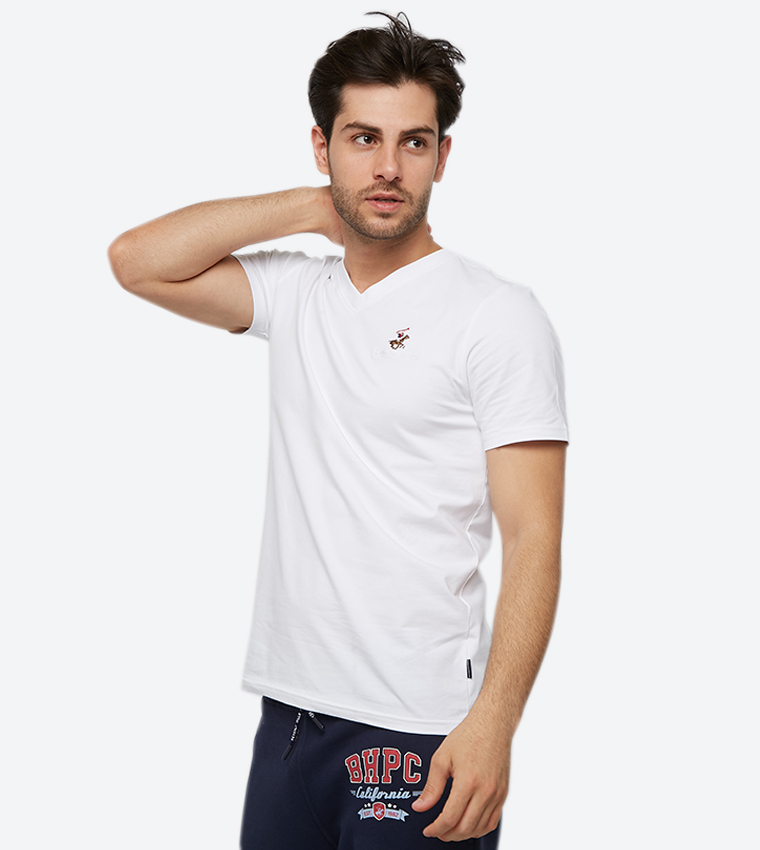 Logo Embroidered Initials Short Sleeves V-Neck T-Shirt