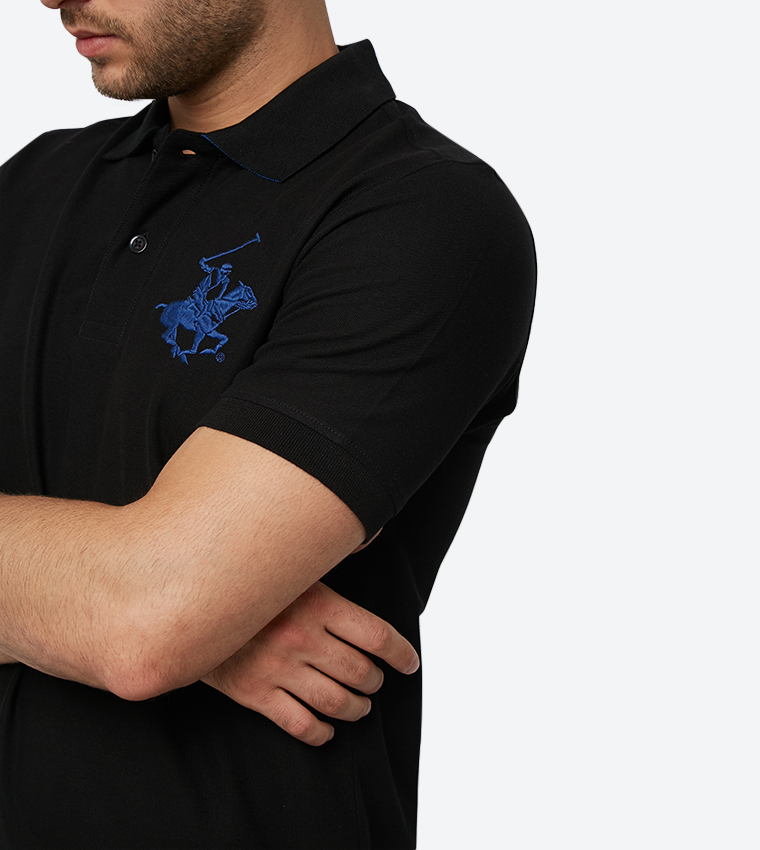 Plaited Collar & Cuff Honeycomb Core Polo - Black