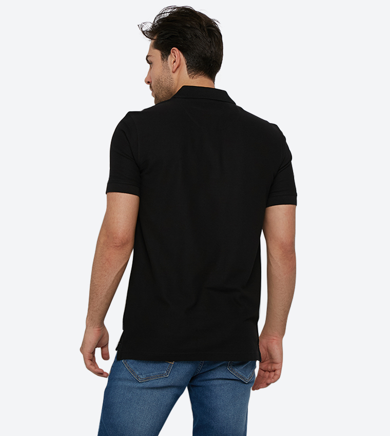 Plaited Collar & Cuff Honeycomb Core Polo - Black