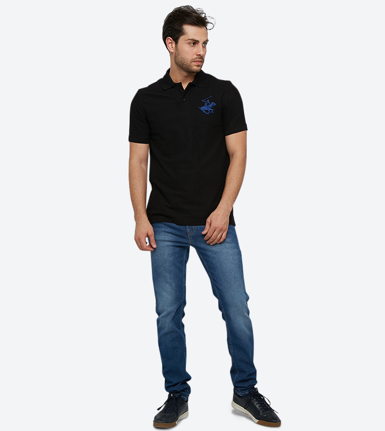 Plaited Collar & Cuff Honeycomb Core Polo - Black