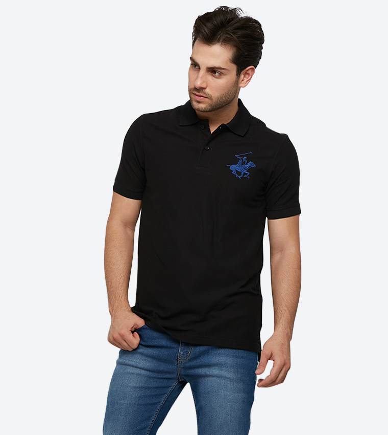 Plaited Collar & Cuff Honeycomb Core Polo - Black