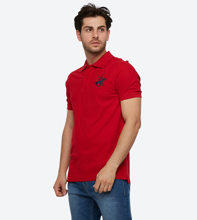 Embroidered Brand Logo Detail Short Sleeve Polo Shirt - Red
