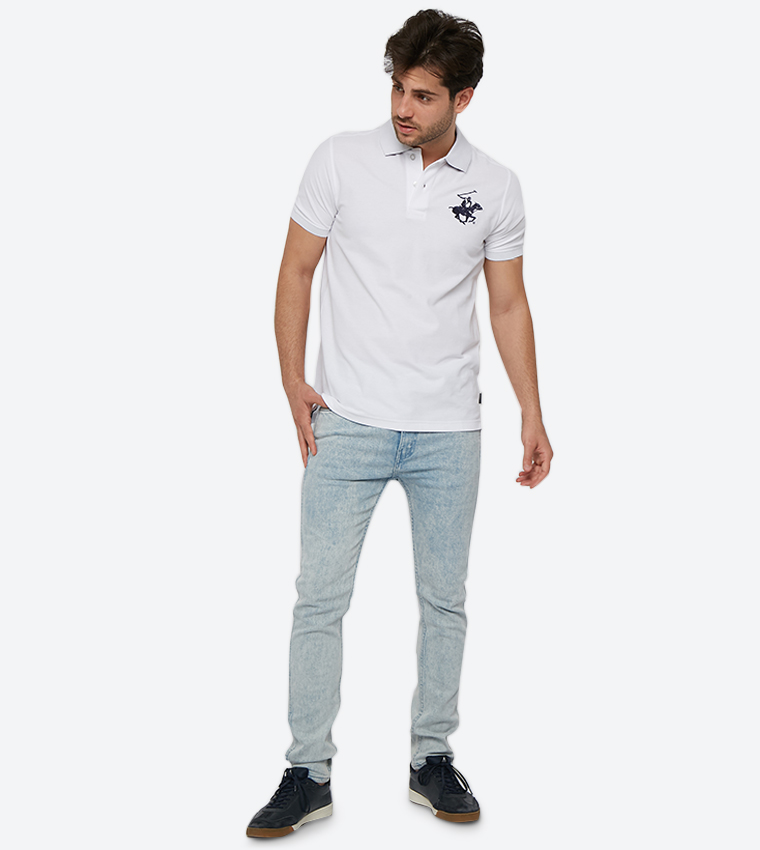 Plaited Collar & Cuff Honeycomb Core Polo - White