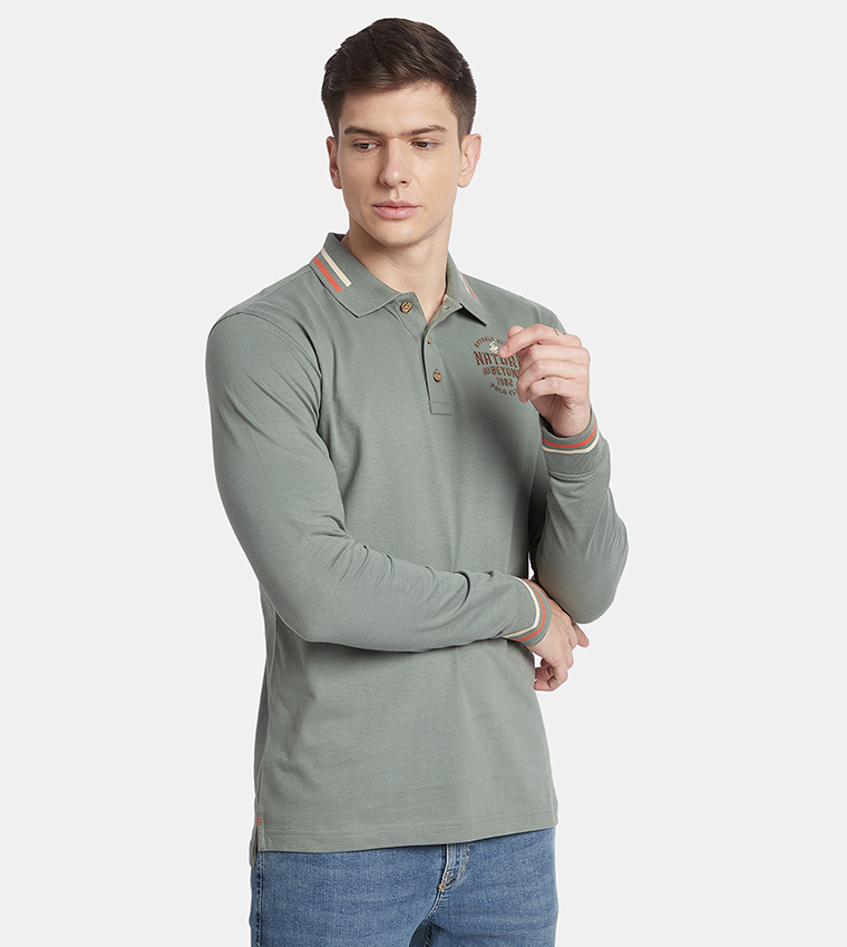 Embroidered Long Sleeves Polo T-Shirt