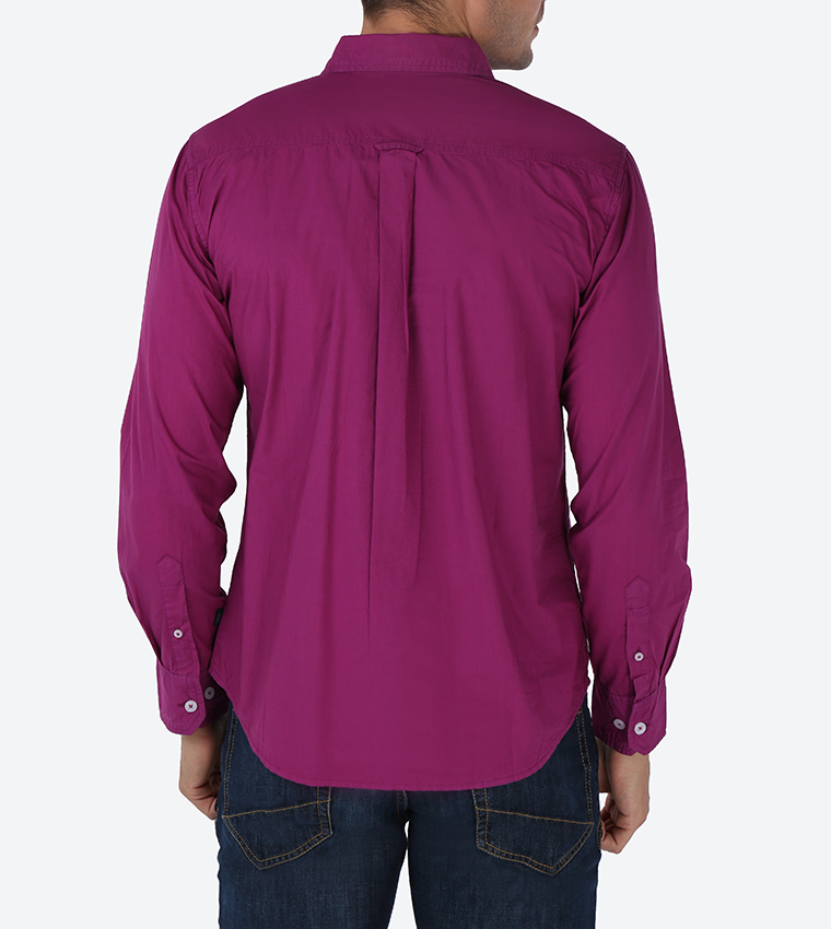 Casual Long Sleeve Cotton Shirt - Purple