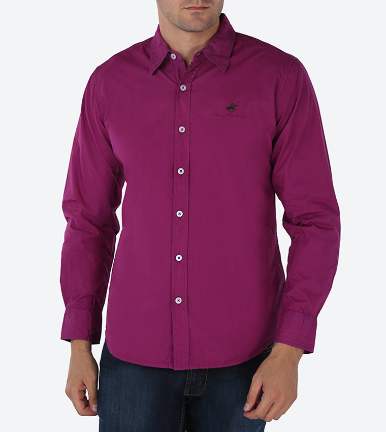 Casual Long Sleeve Cotton Shirt - Purple