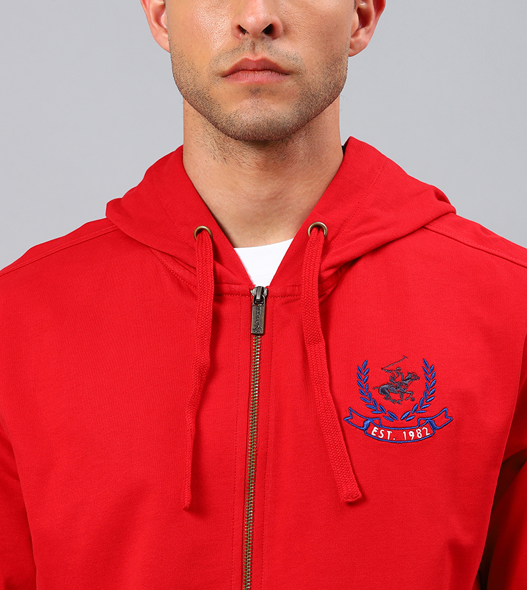 Buy Beverly Hills Polo Club Logo Embroidered & Printed Hooded Jacket In Red