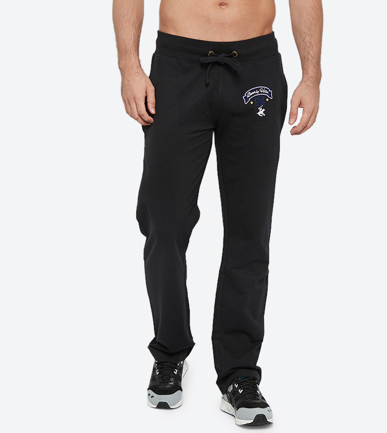 Drawstring Elastic Waistband Track Pants - Black BP M6179