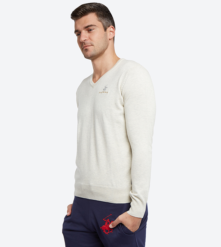 V-Neck Long Sleeve Sweater - Off White BP M7201