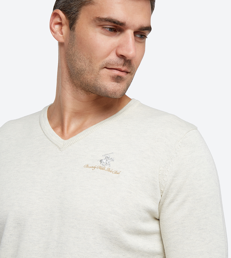 V-Neck Long Sleeve Sweater - Off White BP M7201