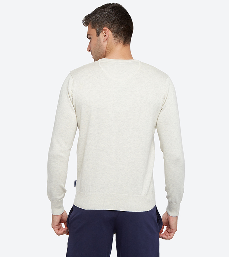 V-Neck Long Sleeve Sweater - Off White BP M7201