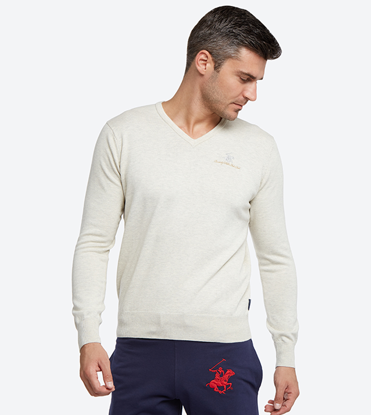 V-Neck Long Sleeve Sweater - Off White BP M7201