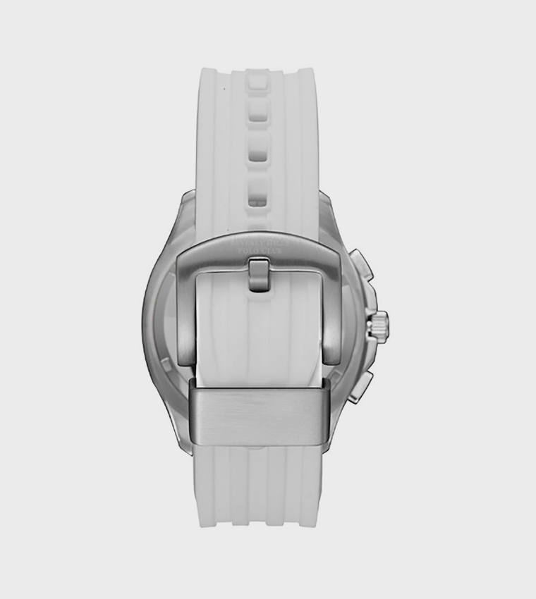 ساعة متعددة الوظائف بسوار سيليكون بخلفية فضية