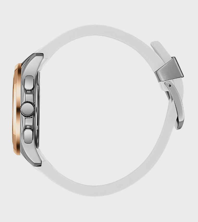 ساعة متعددة الوظائف بسوار سيليكون بخلفية فضية