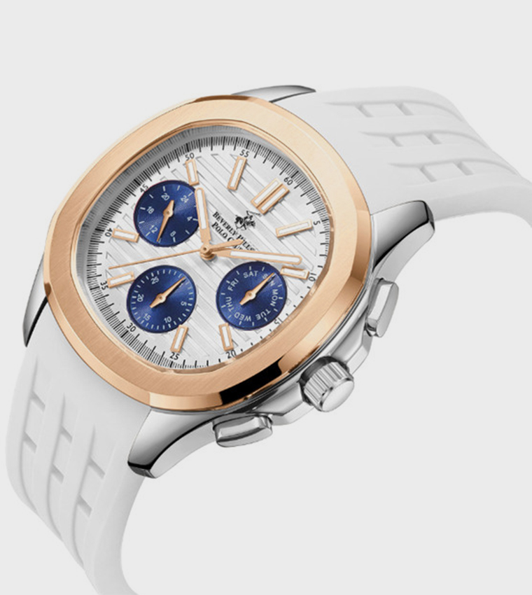 ساعة متعددة الوظائف بسوار سيليكون بخلفية فضية