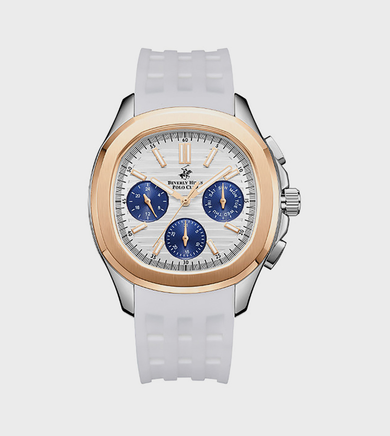 ساعة متعددة الوظائف بسوار سيليكون بخلفية فضية