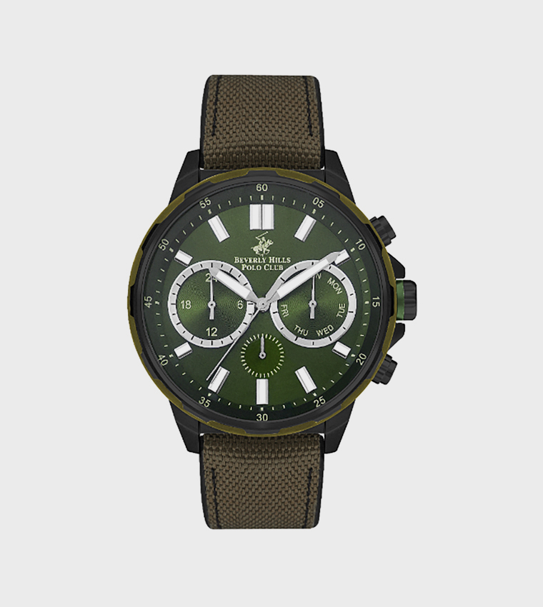 Metal Black Case Green Dial Multifunction Watch