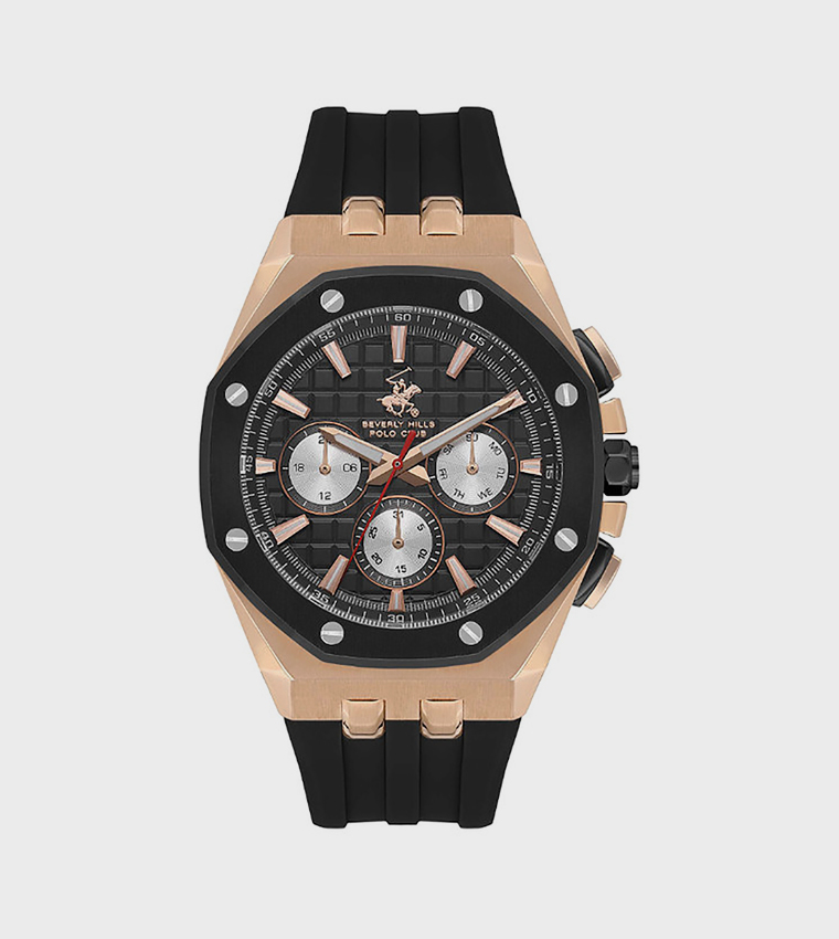 Black Dial Silicone Strap Multifunction Watch