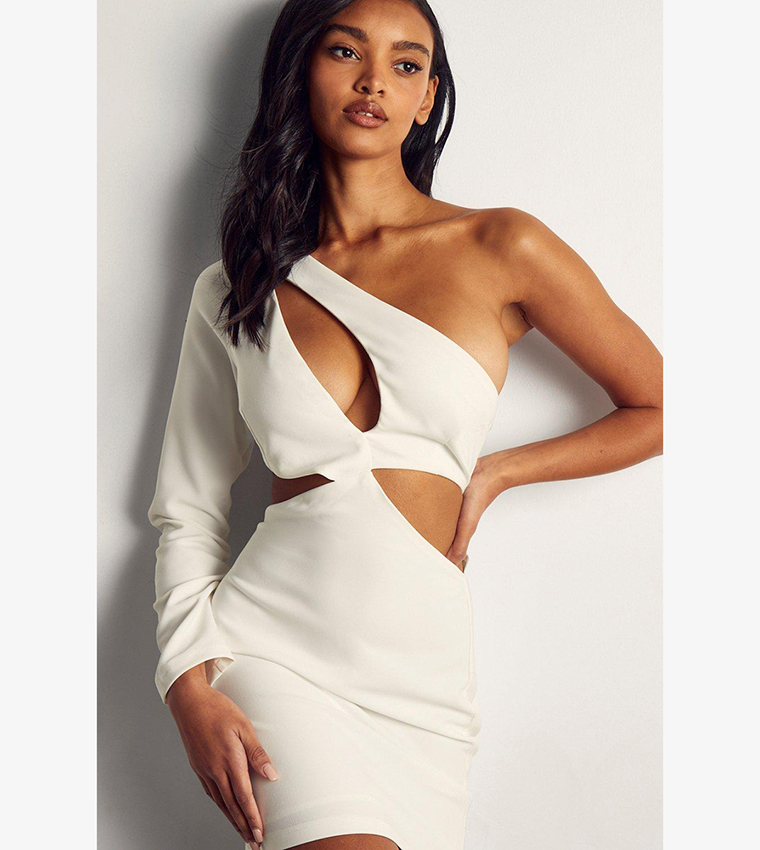 asymmetric cut out mini dress MS. GODET ASYMMETRIC WHITE MINI DRESS | CULT MIA