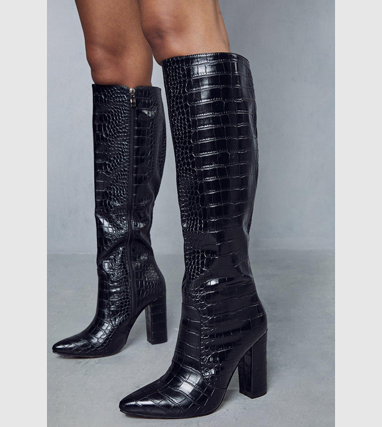 black croc knee boots