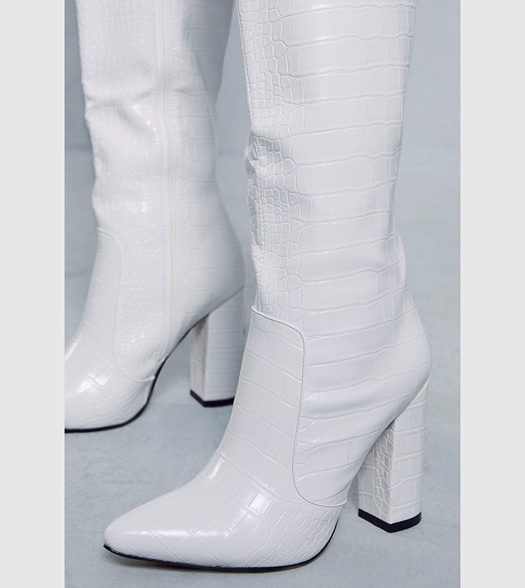 Buy MissPap Croc Knee High Boots In White 6thStreet Kuwait